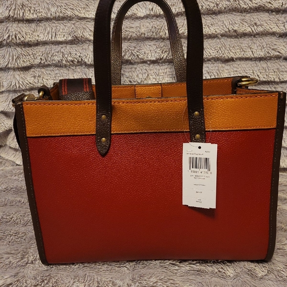 Coach Field Signature Colorblock Pebble Leather Tote Bag - Picture 6 of 9